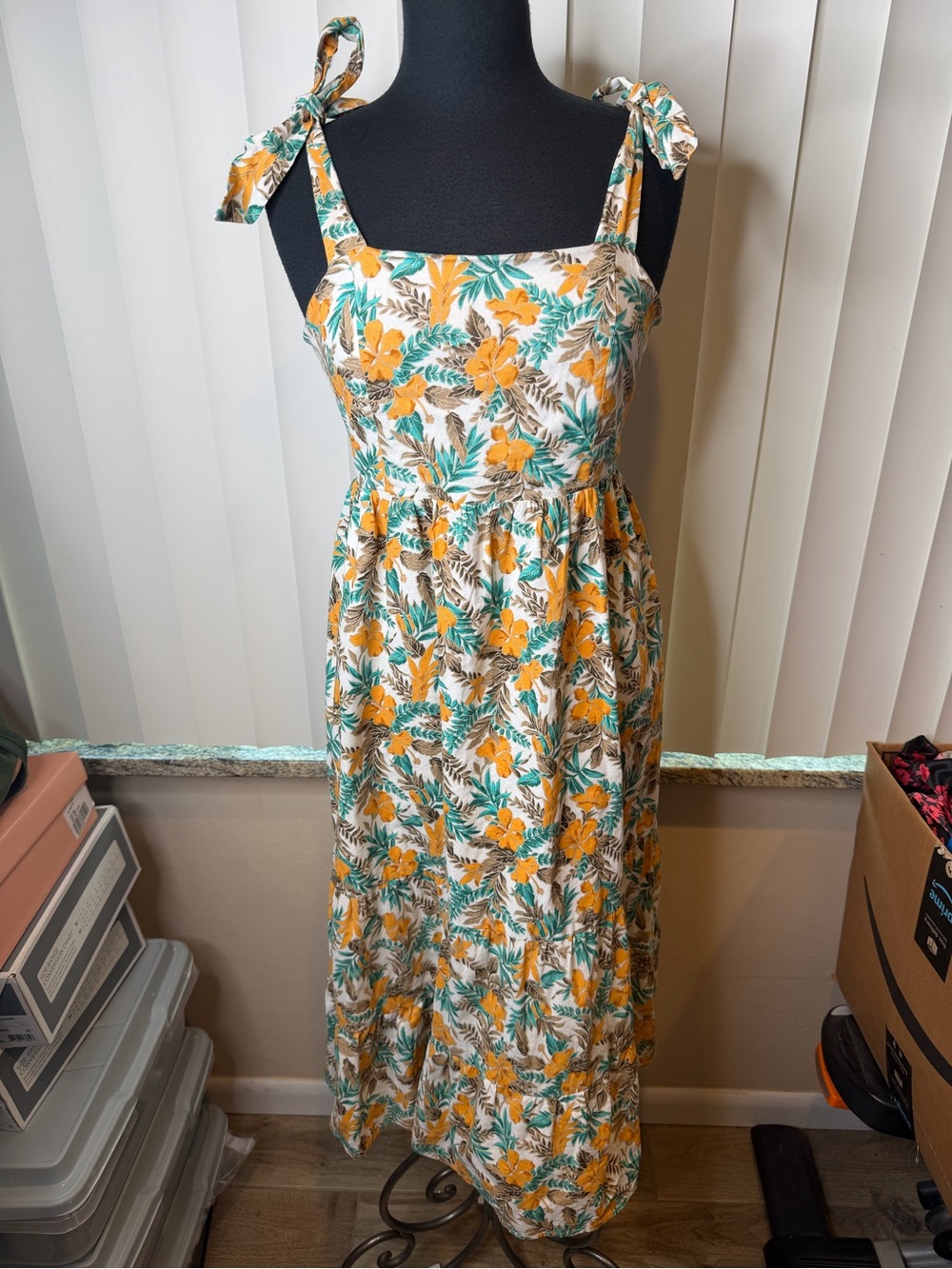 Skies Are Blue Yellow Floral Tie-Shoulder Maxi Prairie Cottagecore SZ Small